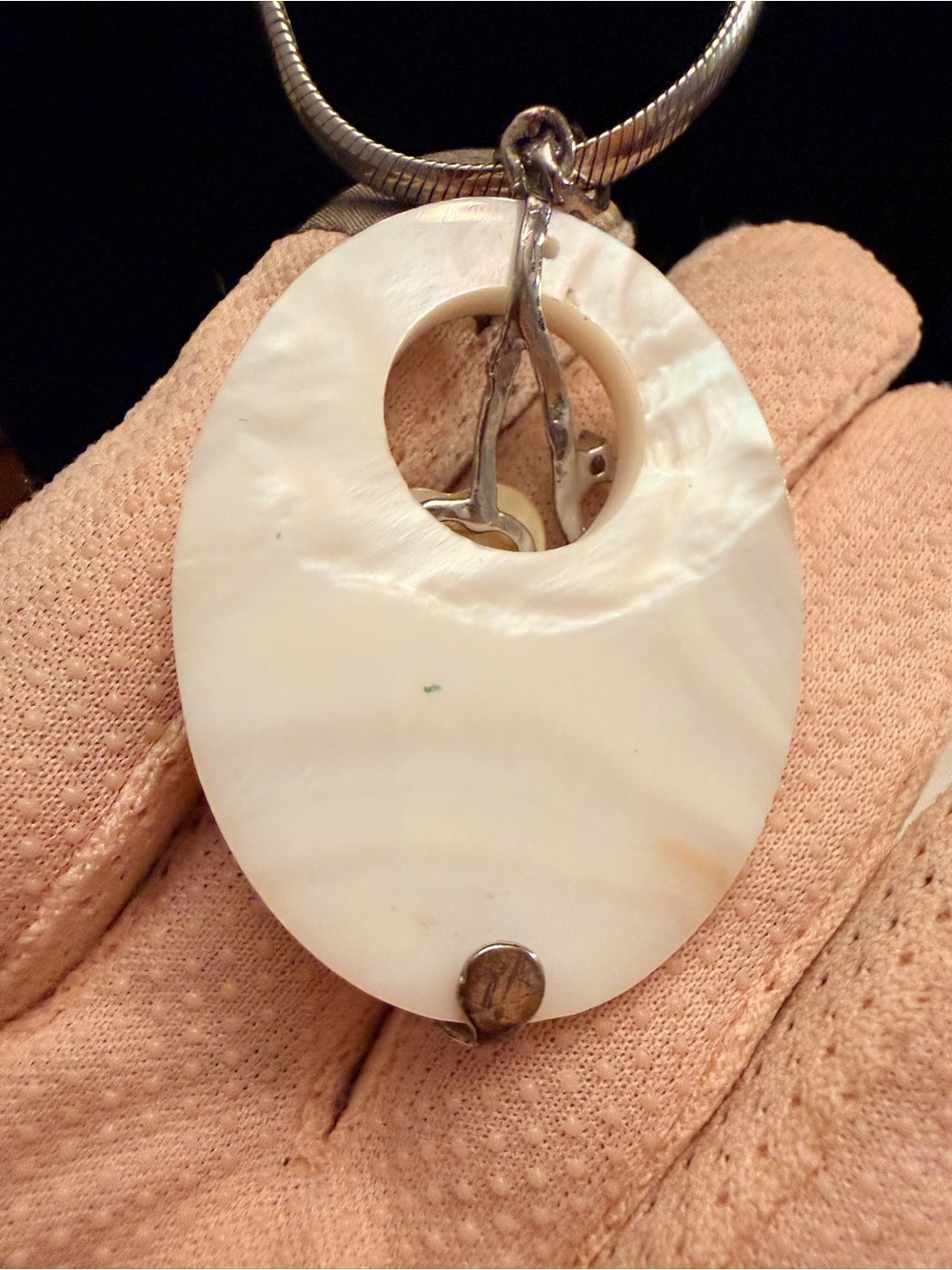 Mosaic Mother-of-Pearl Floral Pendant Necklace with Two-Tone Flower Accents - Picture 8 of 11